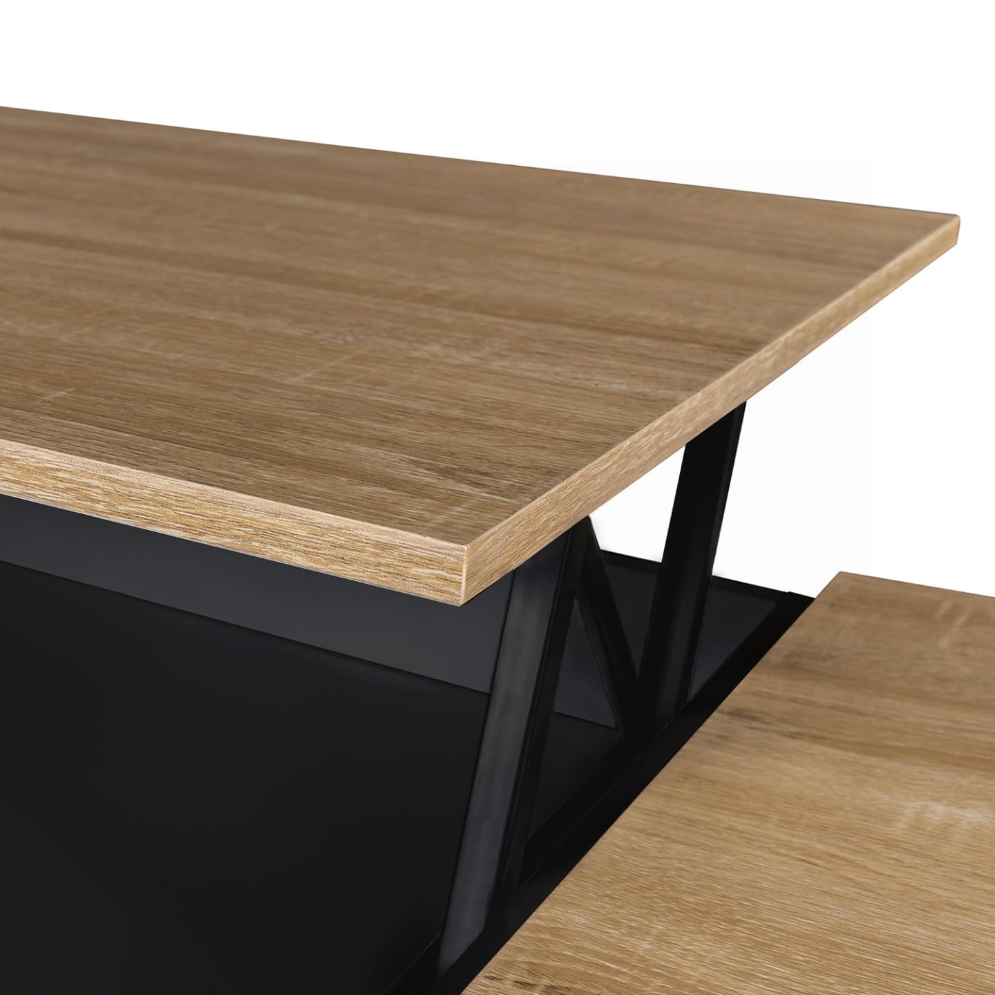 IDMarket - Table Basse Plateau relevable rectangulaire ELEA avec Coffre Bois Noir et façon hêtre
