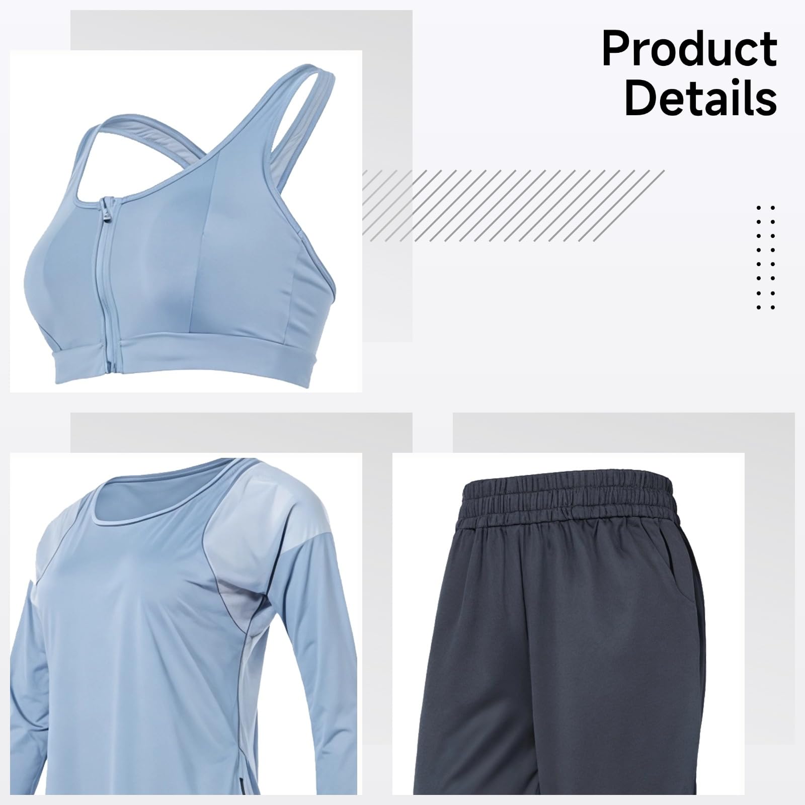 Set da yoga da donna, taglia XXL, composto da canottiera, maglia a maniche lunghe e pantaloni, poliestere spandex traspirante, adatto per 155-180 cm, 45-75 kg