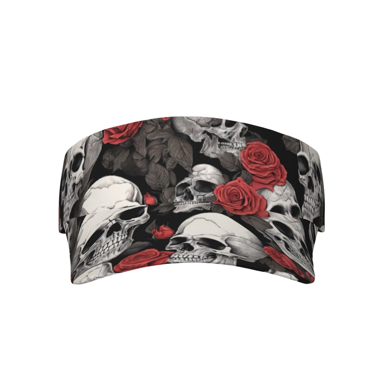 Aspoijhn Unisex Black (Flowers Skull Ornamental Pattern) Adjustable Sun Visor Cap Comfortable Sun Hat Breathable Adult Sunscreen Cap For Travel Beach Golf Tennis