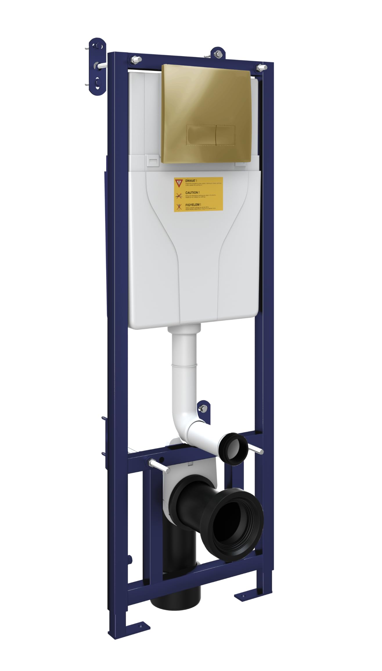 LAUENBERG Wall Hung Toilet Cistern and Dual Flush Button, Brushed Brass, Steel and Plastic, 120 cm Height, WRAS Approved, CE Certified
