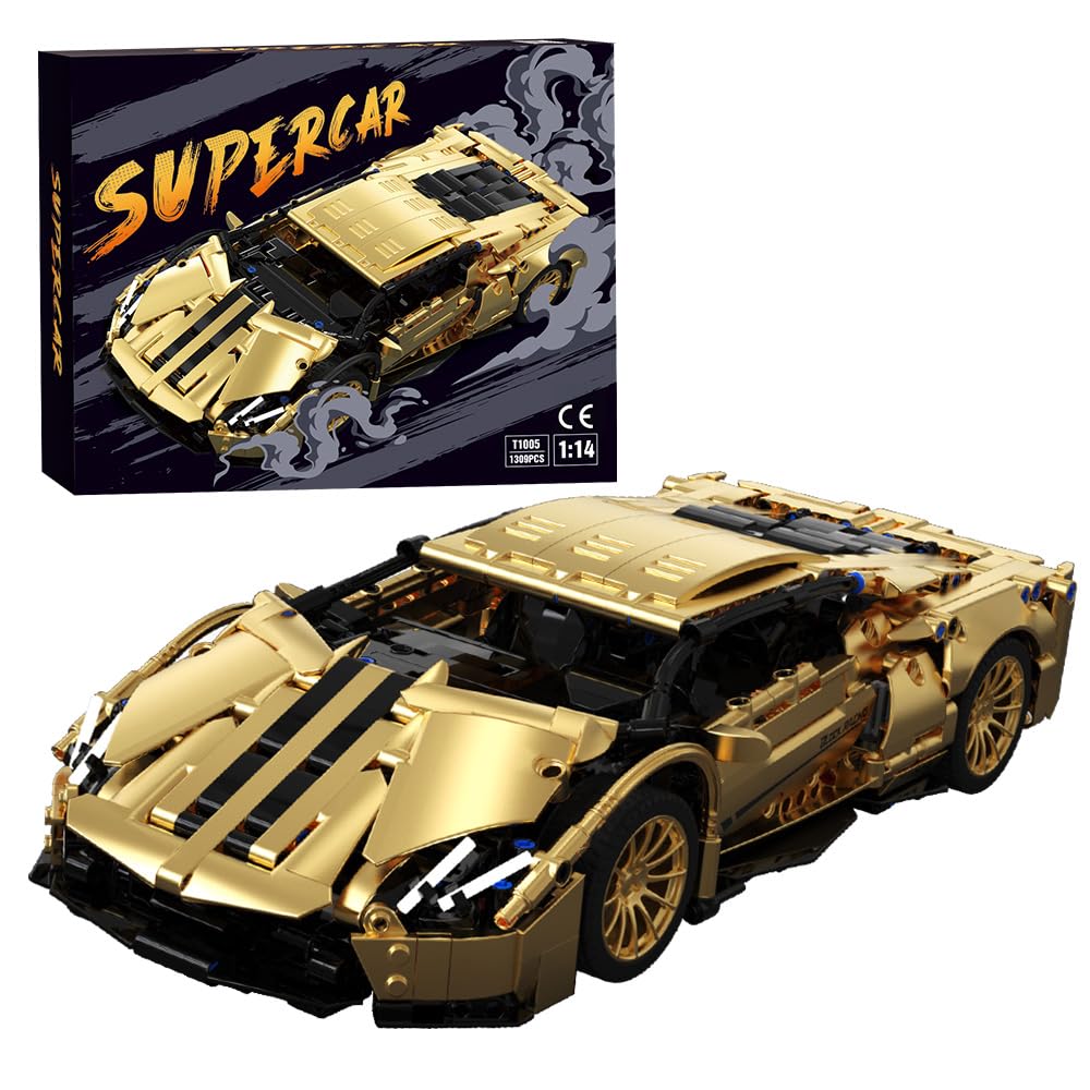 RiceBlock Sports Car Building Blocks Toys Boys or Adults Kits，1:14 MOC Building Set Raceing Car Model,Super Cars for Boys Age 12+ and Adult，1309 Pieces