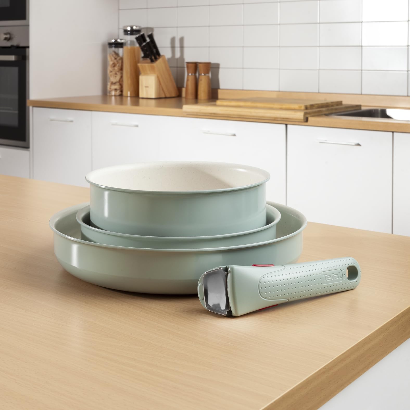 Tefal Ingenio Serenity L8284S04 Zestaw naczyń kuchennych, 4-częściowy, z powłoką nieprzywierającą, oszczędność miejsca, do wszystkich rodzajów kuchenek, nadają się do mycia w zmywarce
