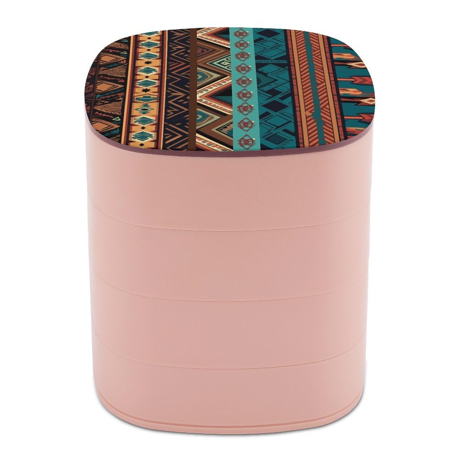 VstaDank Southwest Native Art Patterns Jewelry Box with Mirror Travel Small Jewelry Case for Women 4-Layer Rotatable Jewelry Organizer Storage Box Portable Jewelry Storage Case for Rings Earrings