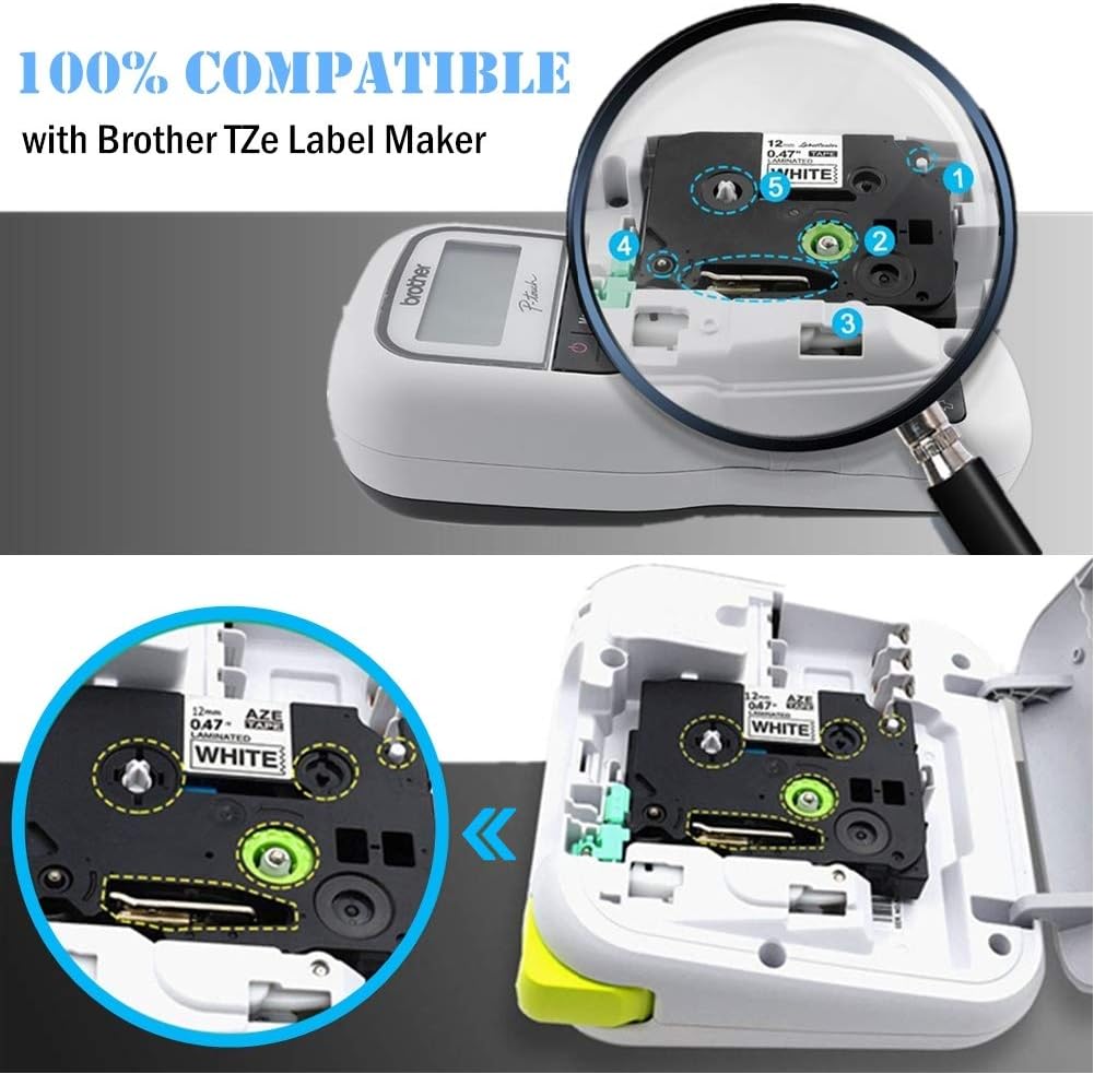 6-Pack Replace TZe Label Tape 12mm 0.47 Inch Standard Laminated Tape for TZe-231 TZe-131 TZe-431 TZe-531 TZe-631 TZe-731 Compatible with Brother P Touch Label Maker PT-D210 PT-H110 PT-D600, 26.2 Feet