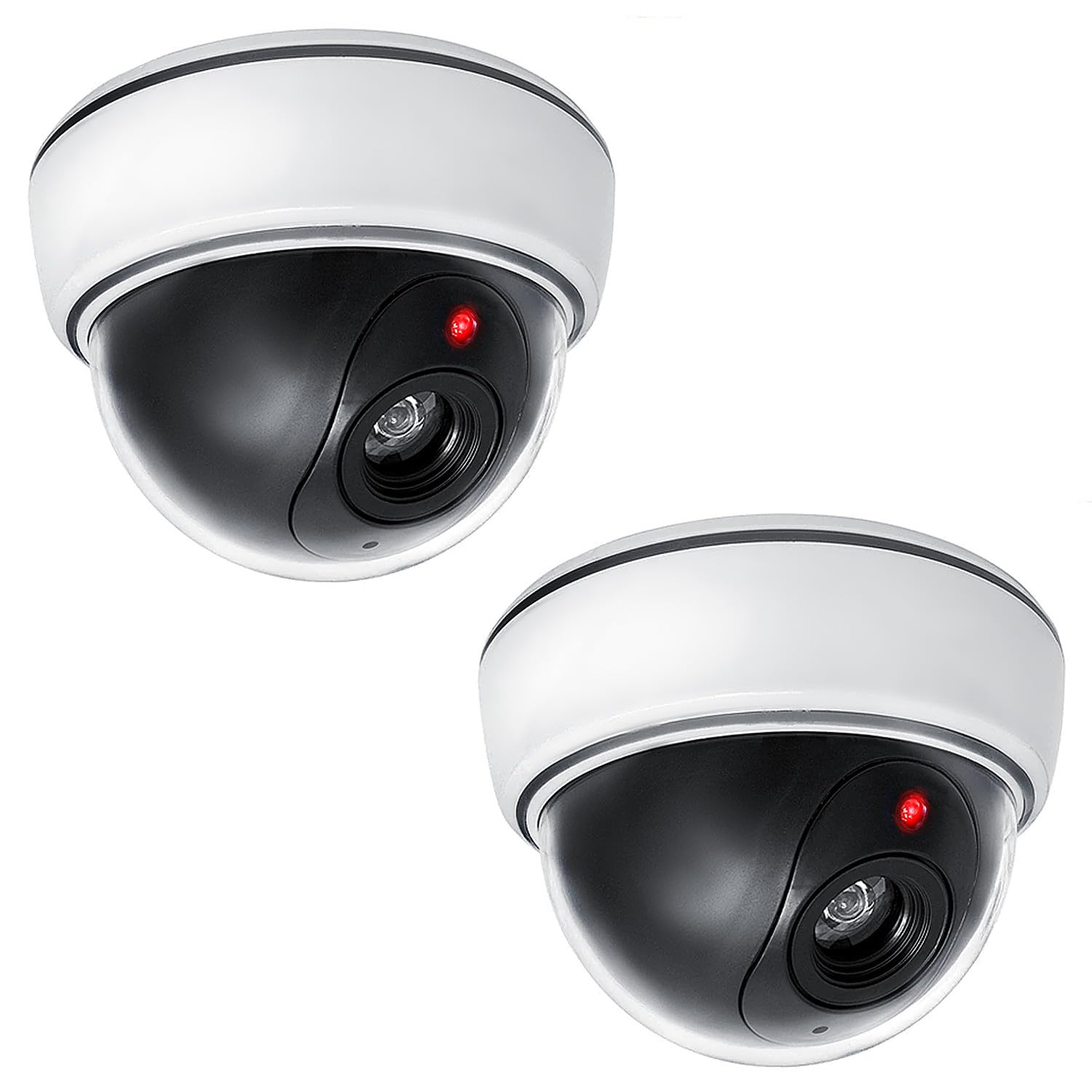 Maclean DC2300 atrapa kamery z migającą diodą LED, realistyczna kamera do monitoringu wewnątrz i na zewnątrz, zasilana bateriami, łatwy montaż, odporna na warunki atmosferyczne (2 sztuki)