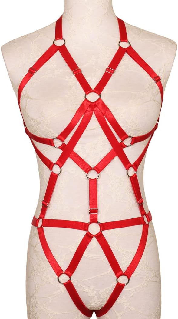 Women Body Harness Bra Set: Strappy Lingerie Set, Adjustable Cupless Cage Bra,Eastic Punk Gothic Strap Harness Belt