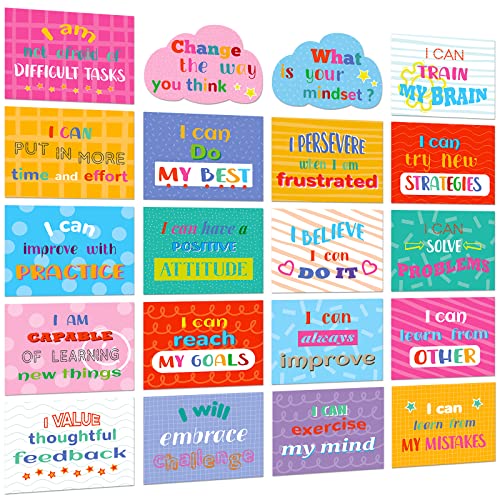 Growth Mindset Poster Bulletin Board Dekorationen 20 Stück positive Sprüche für Poster Board Klassenzimmer Dekorationen, Was ist Ihr Mindset Klassenzimmer Dekor Set, motivierende Zitate Lehrerbedarf Cover