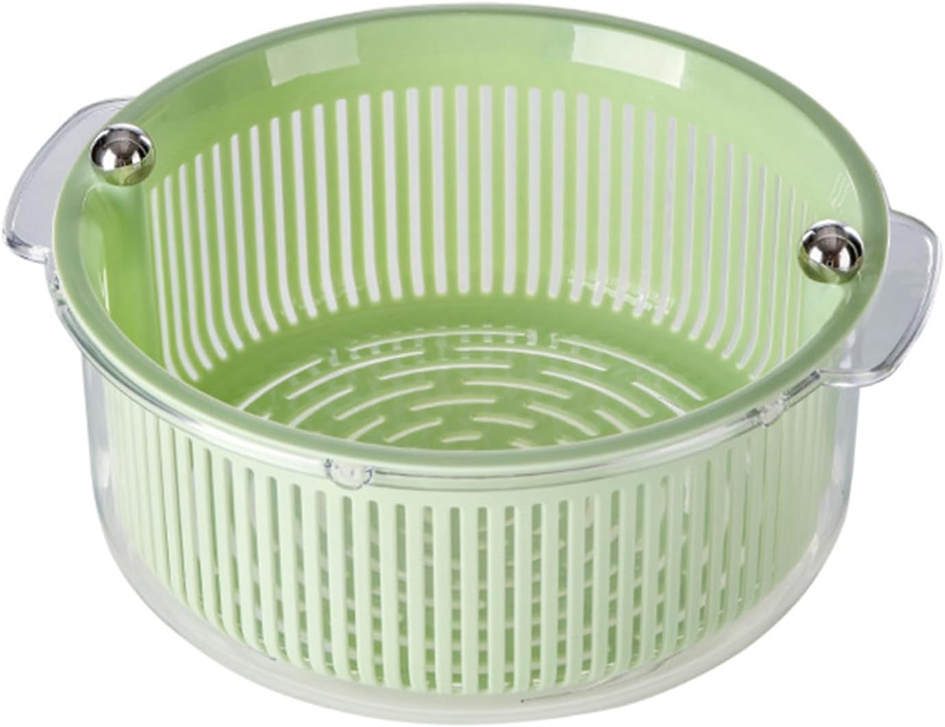 Kitchen Colander Set with Rotating Double Layer Drain Basket Unique Multifunctional Design for Easy Vegetable Washing (Green)