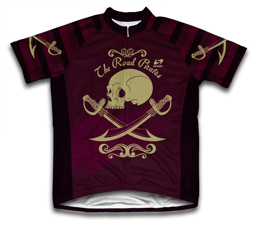 ScudoPro Road Pirates Short Sleeve Cycling Jersey for Men - Size L Black