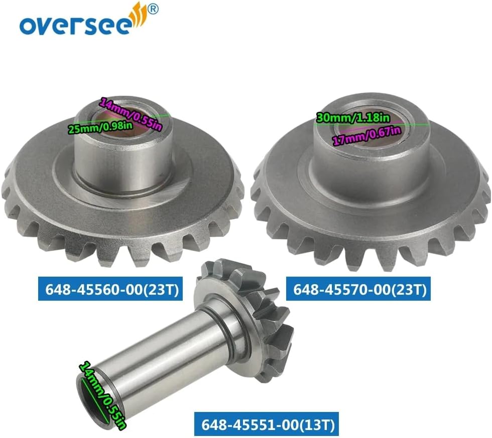OVERSEE 648 Gear Kit for Yamaha Outboard Motor 2T 25HP C25 F25 Forward Gear 648-45560;Reverse Gear 648-45570;Pinion 648-45551-00, metallochrome
