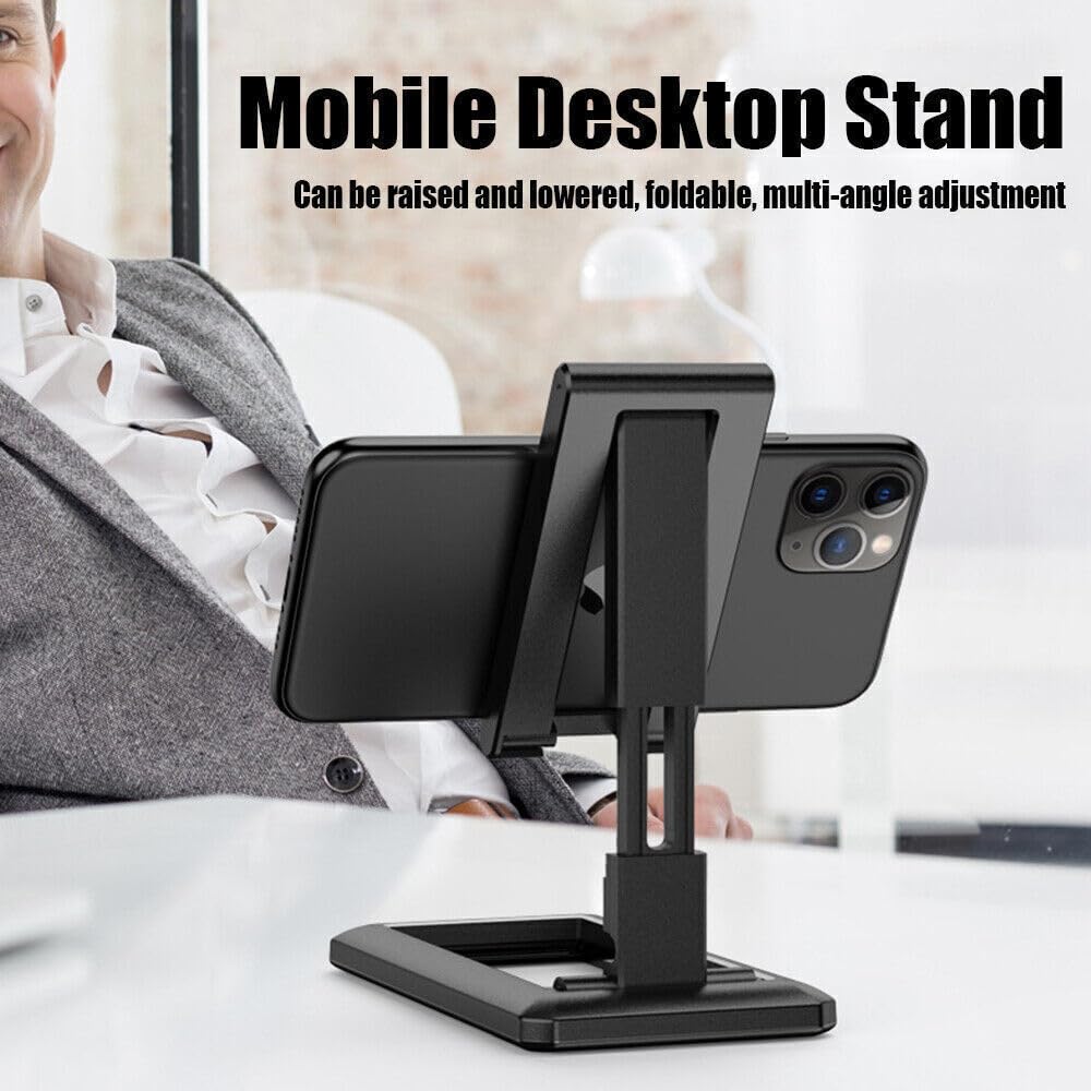 Soporte de teléfono ajustable en 6 ángulos, para todas las marcas de Smartphone y Tableta, ideal para oficina y hogar, soporte de mesa para la mayoría de teléfonos y tabletas, (negro) 2023.