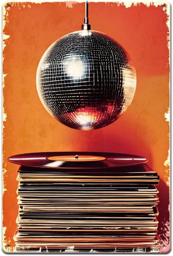 SUPERDANT Records Tin Signs Light Globe Metal Sign Poster Disco Ball Vintage Funny Wall Art Plaque Home Wall Decor for Man Cave Garage Bar Pub Living Room Bedroom Party Decoration Outdoor Gifts