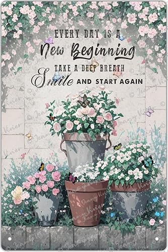 Zomyto Cartel de hojalata inspirador para pared, diseño de mariposas, citas de motivación, póster de cada día es un nuevo comienzo, pinturas de