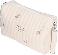 Vista 10 de Bolsa de pañales pequeña, bolsa de pañales acolchada de algodón con bonito patrón, bolsa de almacenamiento de pañales con ganchos para cochecito