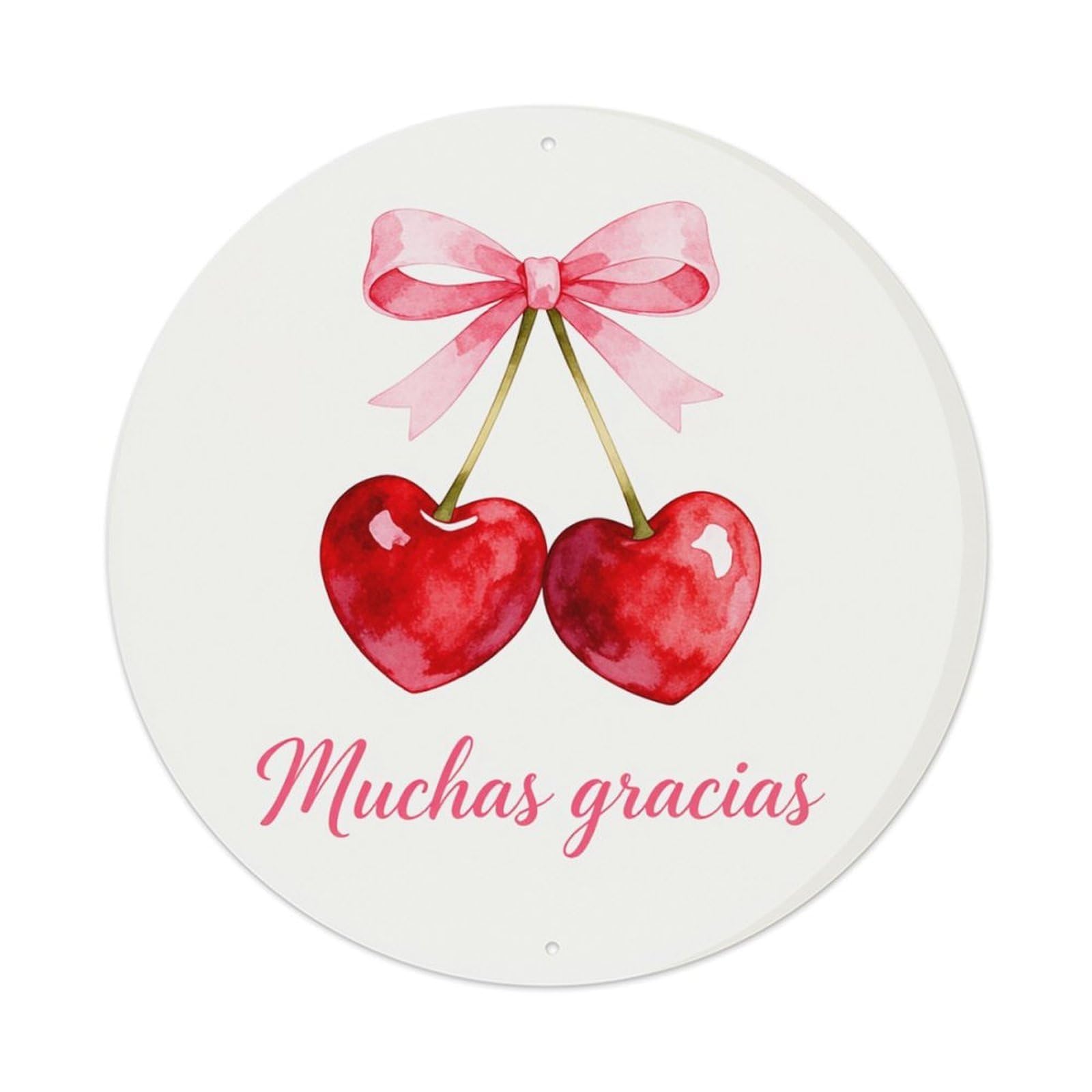 Cherries With Pink Bow Thanks Very Much Text Round Tin Sign Retro Metal Sign for Cafe Bar Pub Home Game Room Gym Club Wall Decoration Vintage Metal Poster 8x8 Inch