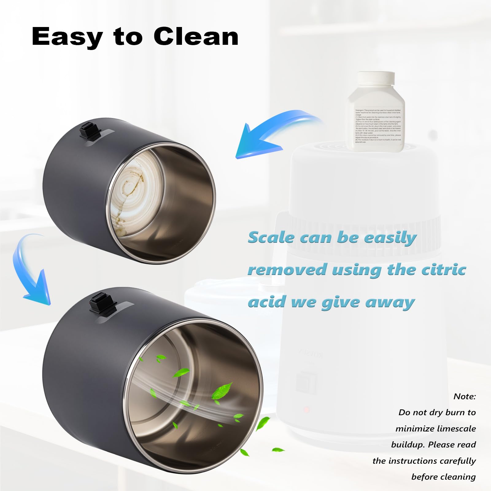 ROVSUN - Destilador de agua de 1.1 galón/4 litros, máquina de agua destilada con recipiente sin BPA, purificador de agua destilada con material ignífugo e interior de acero inoxidable, 750 W, negro