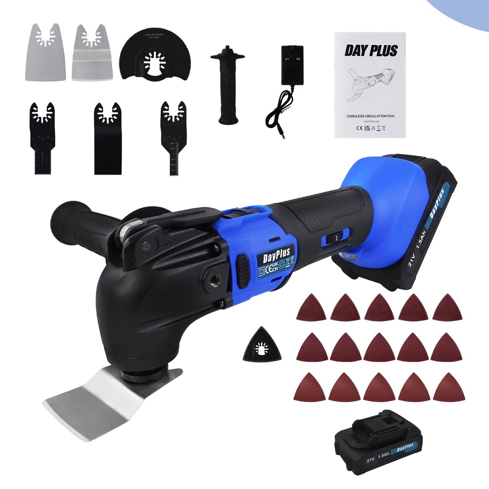 21V Cordless Multifunction Oscillating Tool - 2000 RPM Brushless Motor, 6 Variable Speeds, Quick Change 4° Oscillation, 22-Piece Accessory Set for Cutting, Sanding & Grinding