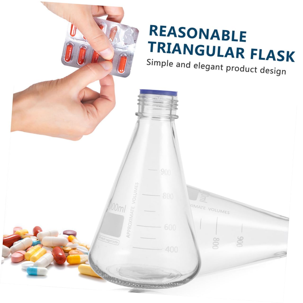 Beute di Erlenmeyer in Vetro Tappo Blu Beute Coniche da Laboratorio da 1000 Ml Scala Graduata Set da 2 Bottiglie per Esperimenti Scientifici Adatte per Studenti e Uso