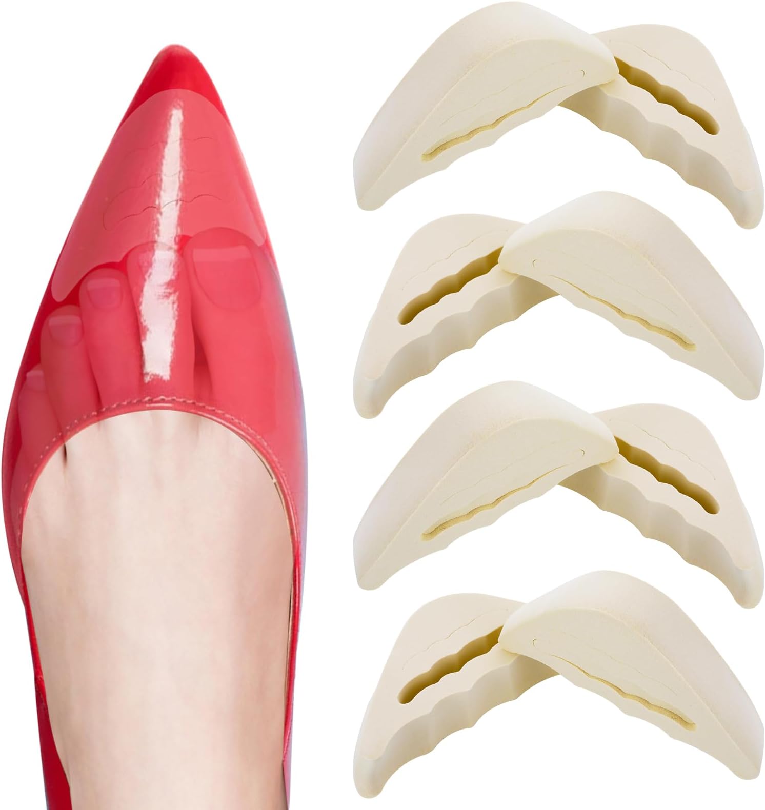 WLLHYFWLLHYF 4 Pairs Shoe Filler Insole Unisex Adjustable Toes Plugs Shoes Too Big Inserts Front Tip Protector Trainers Heel Grips Sponge Pads Reusable Soft High Heel Half Cushion Black Beige (Skin Color)