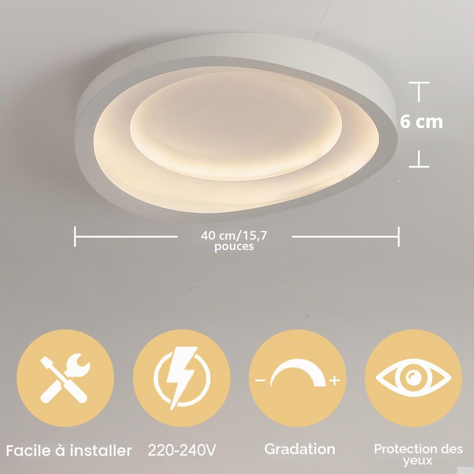 Plafonnier Salon,40cm Luminaire Plafonnier Chambre Dimmable