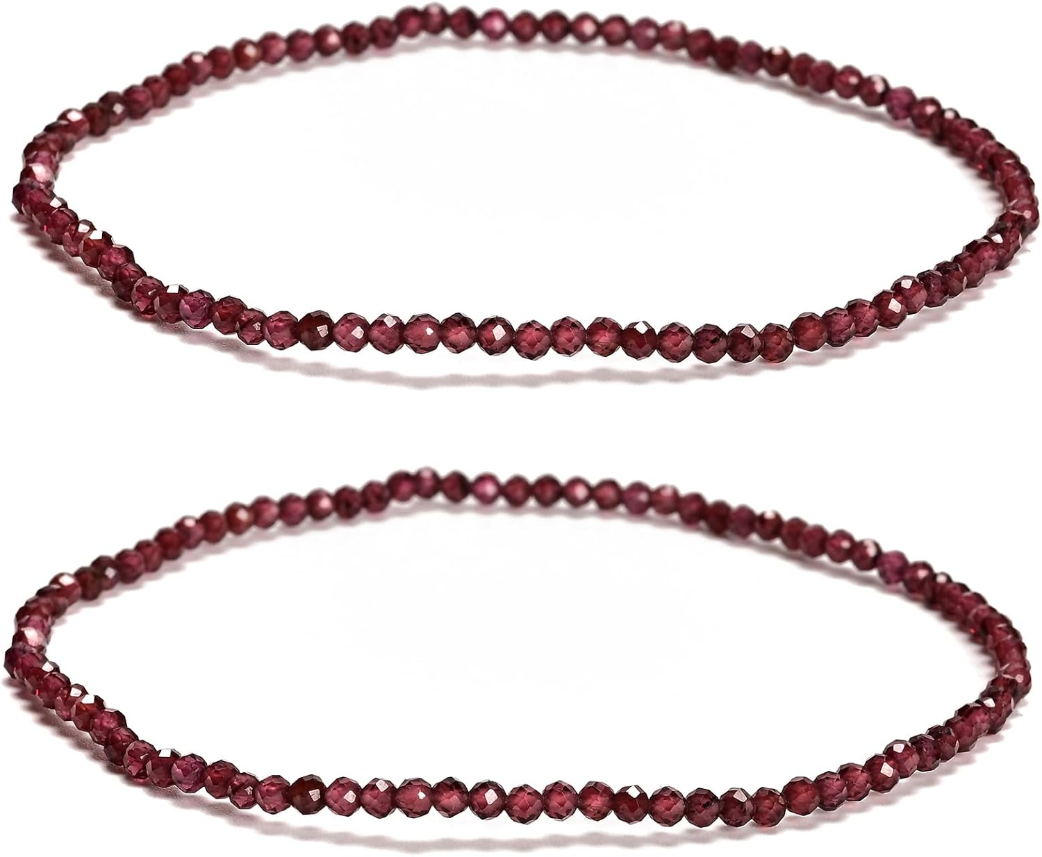 2 Pcs/Set 2mm 3mm 4mm Trendy Natural Raw Red Garnet Gemstone Bracelet, Faceted Round Stone Stretch Beaded Bracelets for Women Men Stackable