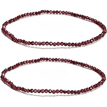 2 Pcs/Set 2mm 3mm 4mm Trendy Natural Raw Red Garnet Gemstone Bracelet, Faceted Round Stone Stretch Beaded Bracelets for Women Men Stackable