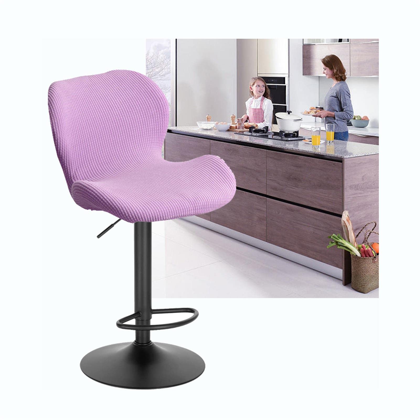XGANGM Stretch Bar Stool Chair Slipcover Set of 2/4/6 Low Back Bar Chair Covers Modern Curved Kitchen Dinning Room Swivel Chair Covers Protector for Office Dining Chair,light purple,4pcs