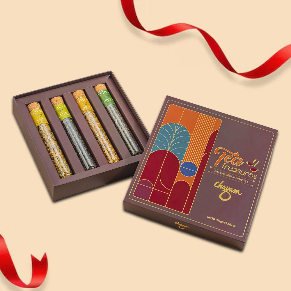 CHAYAM Assorted Tea Gift Set In Glass Tubes | 80 Gram, 40 Cups I Christmas And New Year Tea Gift Box I Loose Green Tea | Herbal Tea | 4 Flavours | Moroccan Mint, Chamomile, Turmeric, Himalayan Green (B0BJNSX5VZ) Amazon Price History, Amazon Price Tracker