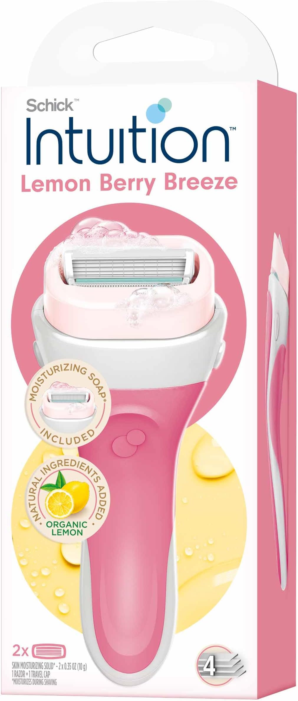 Schick Intuition Lemon Berry Breeze Razors for Women | 1 Razor & 2 Intuition Razor Blades Refill with Organic Lemon
