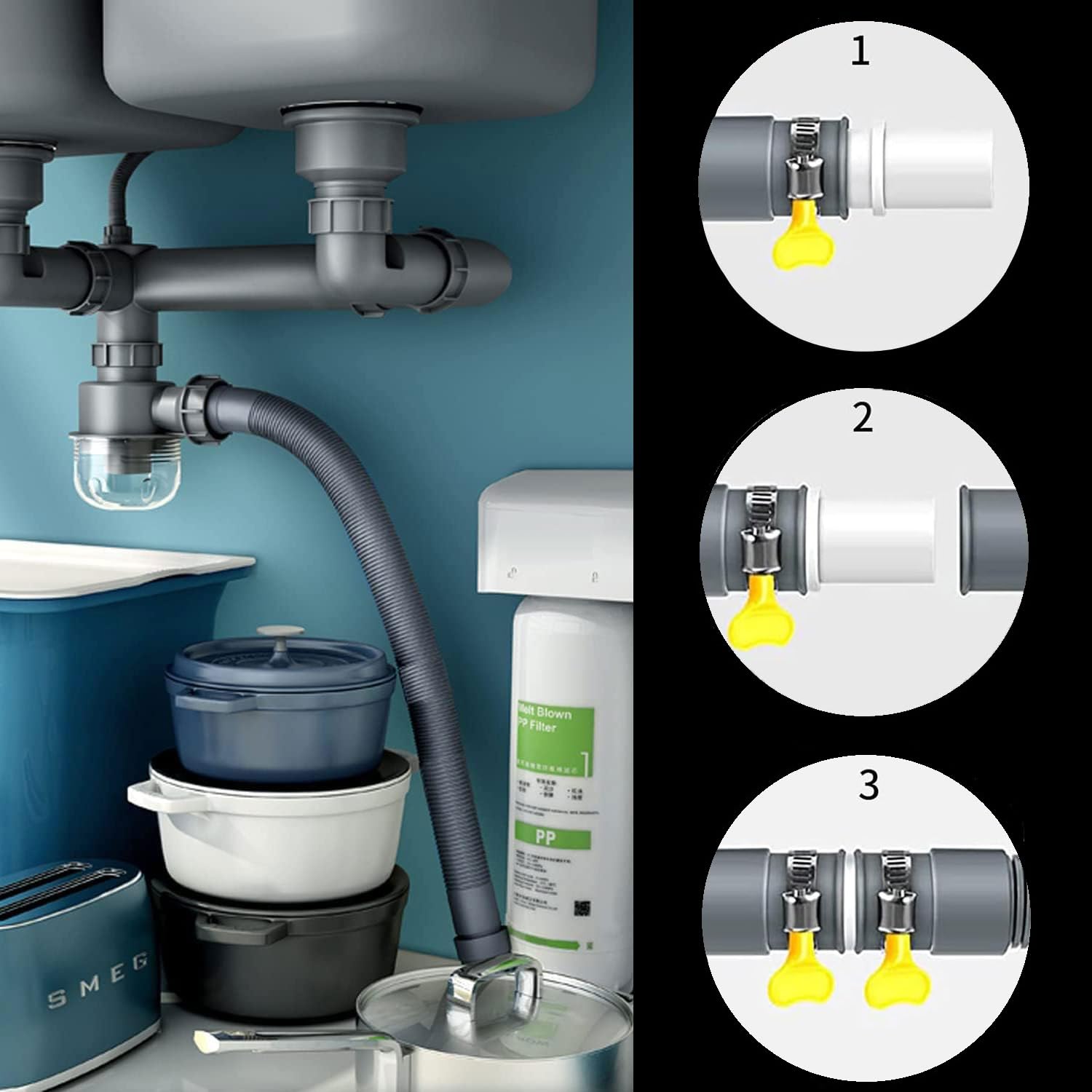 Waschmaschinenschlauch 1,5m Grau - Universeller Ablaufschlauch Für Waschmaschine & Geschirrspüler