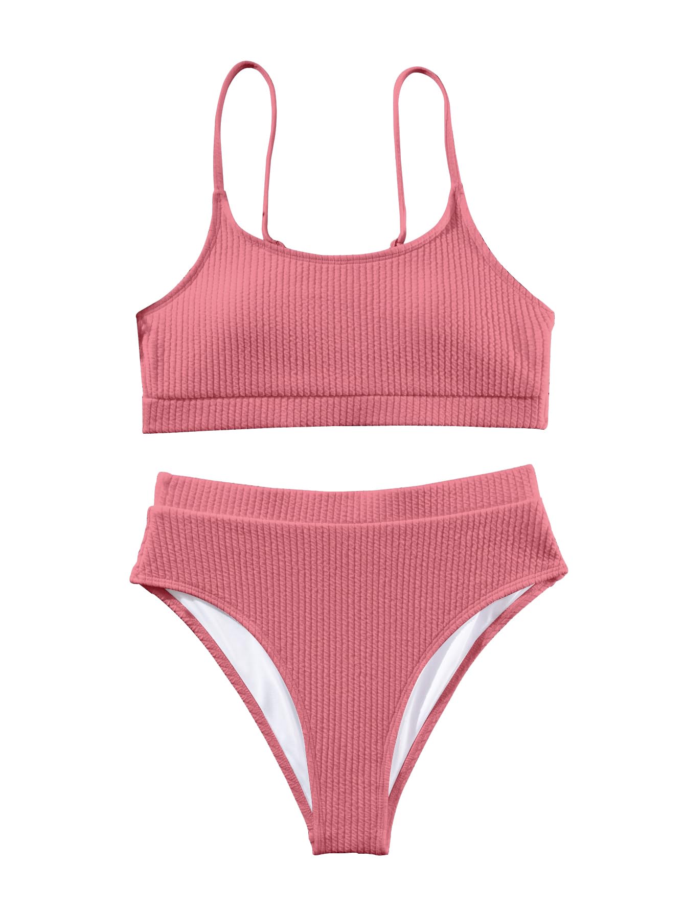 Lilosy Conjunto de traje de baño brasileño de 2 piezas con parte superior acanalada y control de abdomen de cintura alta