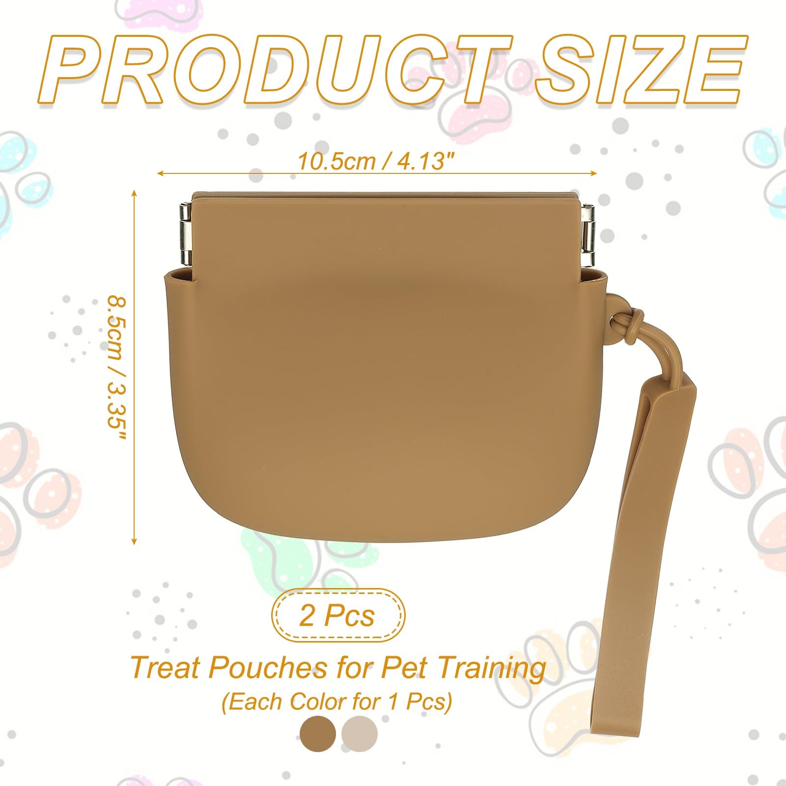Silikon-Leckerli-Tasche für Hunde, automatischer Verschluss, Taschengröße, tragbare Tasche für Hund und Katze, 10,2 x 7,6 cm (Braun/Beige, 2 Stück), für Reisen / Training / Spazierengehen