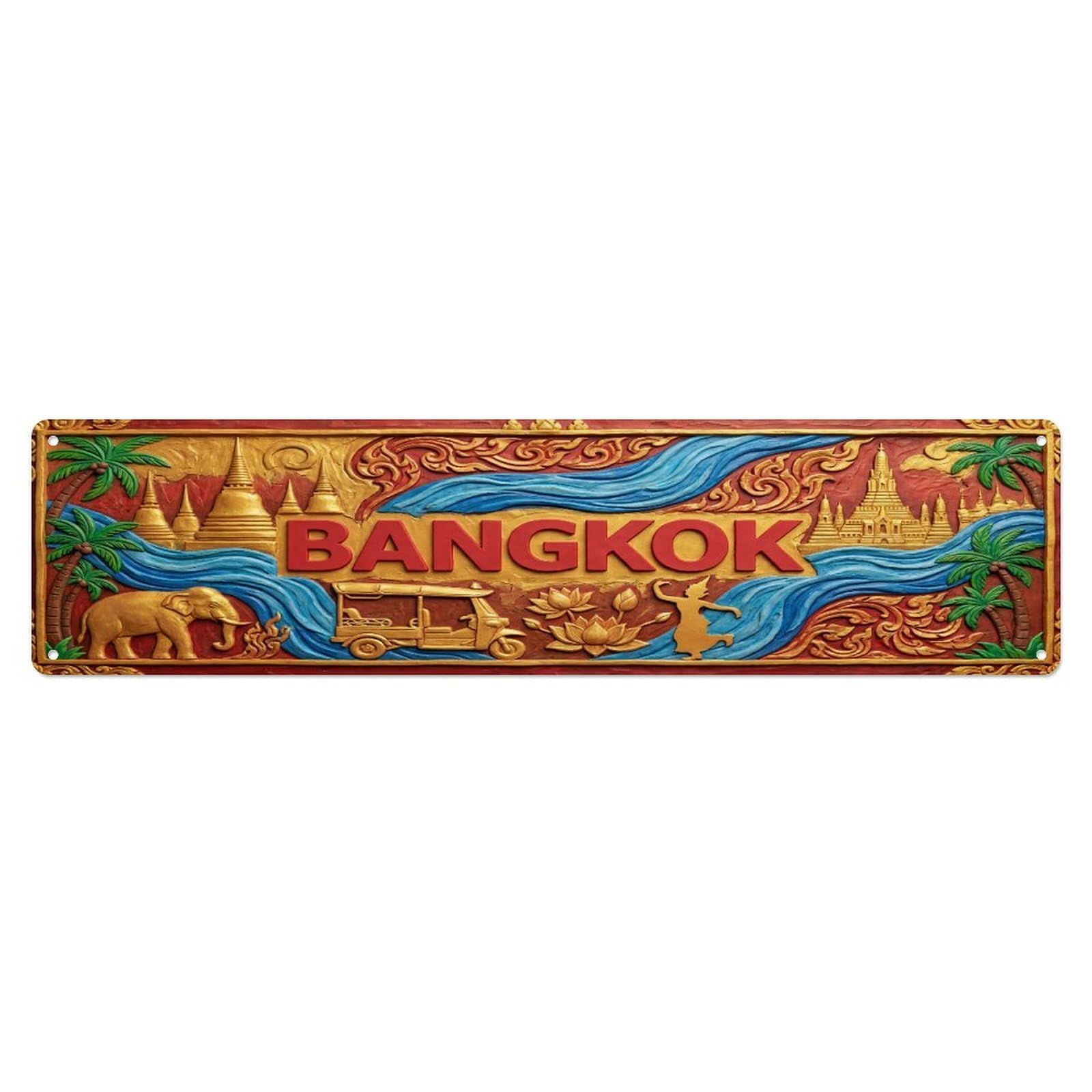 Xanthor Style Metal Tin Sign Vintage Bangkok Thailand Flag Pattern