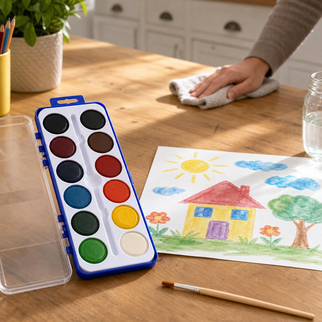 Aquarellfarben-Set mit Holzpinseln, 12 waschbare Farben mit 25 % mehr Farbe, 18 Stück