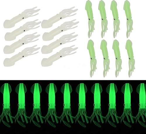 16 señuelos de pulpo de 4 pulgadas, falda de calamar, cebo de simulación que brilla en la oscuridad, señuelo luminoso de silicona suave para pesca