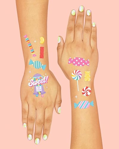 Miniatura 4 de xo, Fetti Tatuajes temporales para fiesta de caramelos, 72 estilos iridiscentes, decoraciones de cumpleaños de postre, recuerdos de fiesta temática