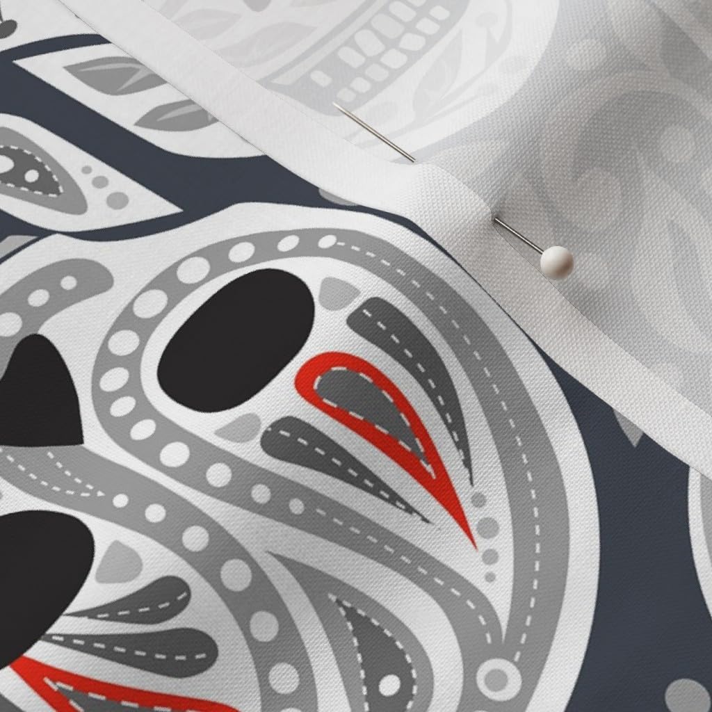 Spoonflower Fabric - Calaveras Skeleton Skull Day Dead Goth Halloween Bones Sugar Black Printed on Petal Signature Cotton Fabric by The Yard - Sewing Quilting Apparel Crafts Decor