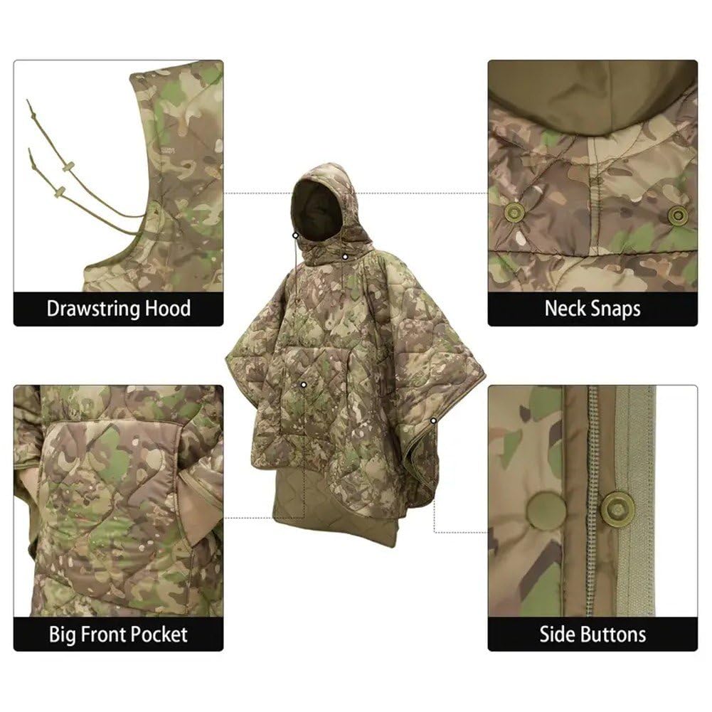 Campingdecke, Tragbarer Kapuzenpullover, Wasserdichter Poncho, Jagdanzug, Wärmende Decke, Multicam-campingausrüstung