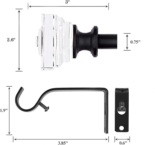 Miniatura 4 de Cortinero decorativo estándar de 34 de diámetro, longitud ajustable de 48 a 84 pulgadas, remates cuadrados de acrílico