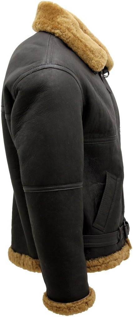 Infinity Men’s Brown RAF Real Shearling Sheepskin Flying Leather Jacket - Image 6