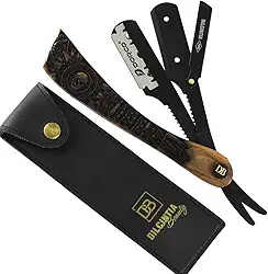 Navalhete para Barba Navalha Profissional Cabo Madeira Nobre Talhada Aço Inox + Case Dilcintia