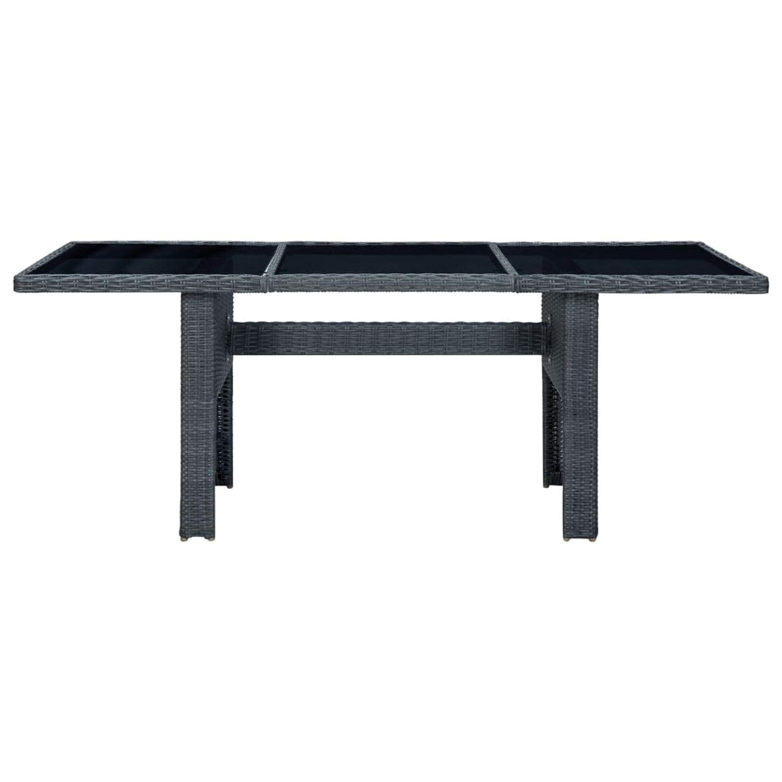Homgoday Mesa de jardín gris oscuro poliratán y cristal templado, mesa de jardín, mesa de terraza, mesa de comedor, mesa de cocina, mesa de jardín, mesas exteriores
