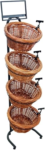 Exhibición de cesta de sauce redonda de 4 niveles y 4 niveles + mostrador rectangular de 3 niveles y 3 cestas de sauce