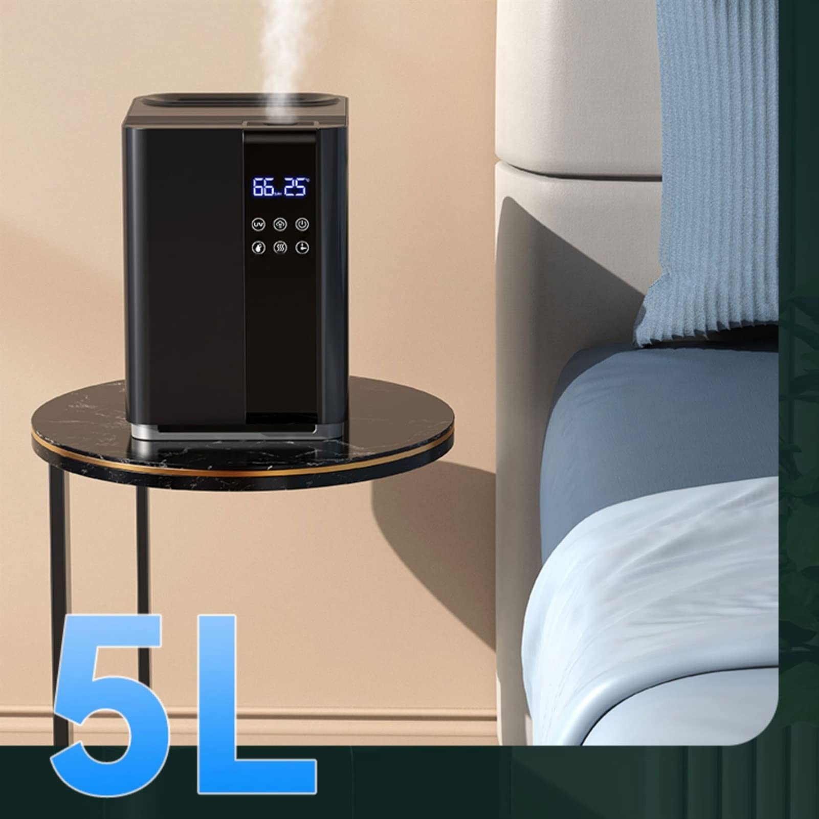 Humidificadores de Aire Humidificadores for la habitación grande del dormitorio, 5L Fresco y cálido Top Top Humidificador de tiempo con 3 velocidades Humidistat, apagado automático, negro Silencioso H