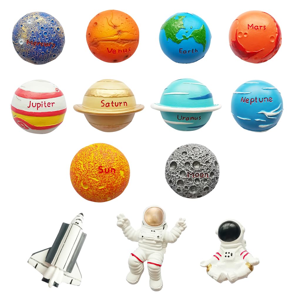 13 Pcs Astronaut Series Refrigerator Magnets, Solar System Fridge Magnets, Universe Planetary Spaceship Magnets for School Office Whiteboard, Kitchen Decorations