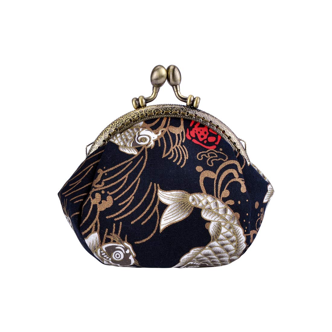 OyachicMagic Coin Purse Change Purse Wallet Carp Small Handbag Pouch Cluches Bag Kiss Lock for Women (Black)