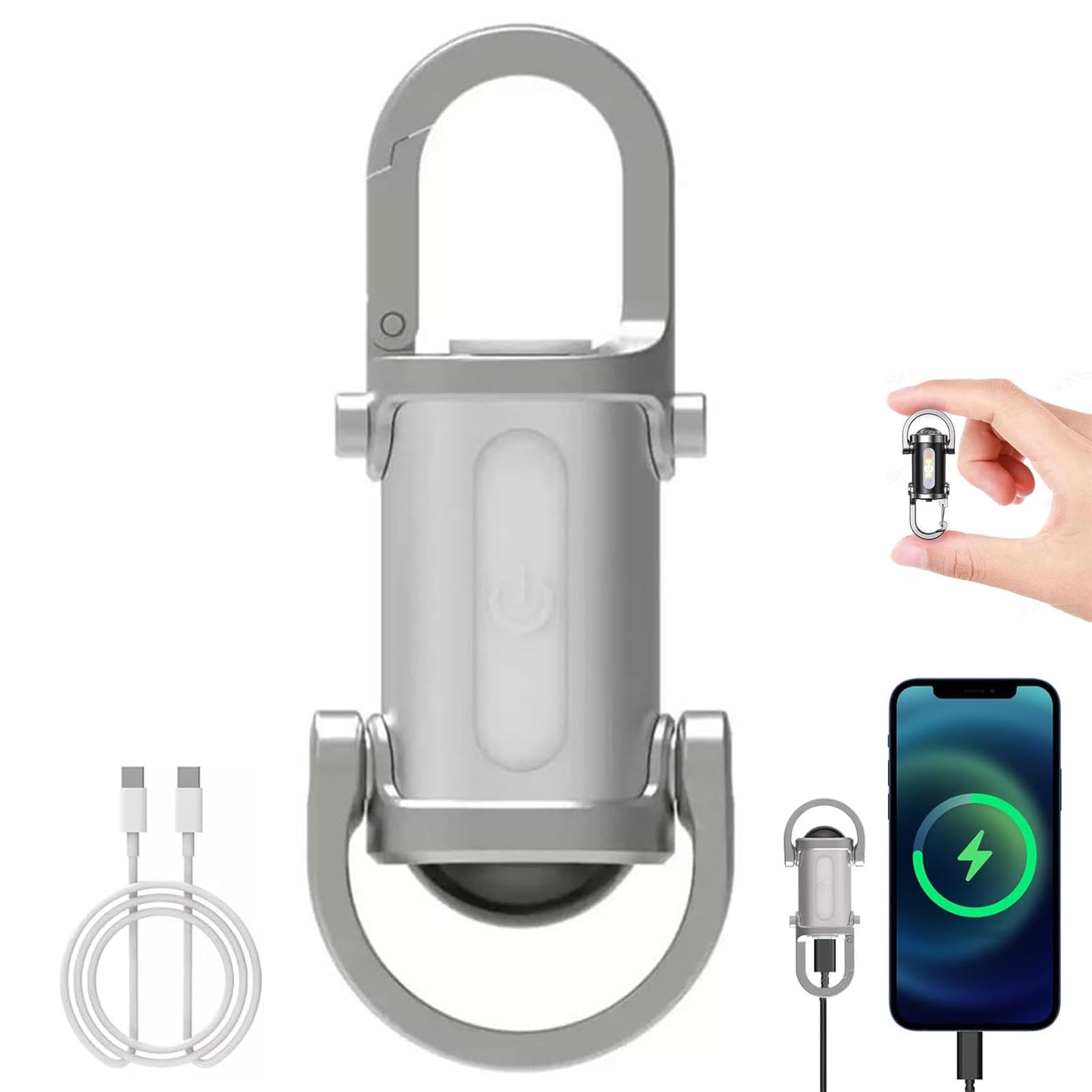 ALCOGOALL Portable Rechargeable Bright Keychain Flashlight Phone Charger, EDC Mini Flashlights, COB Keychain Work Light with Power Bank & 3 Modes, High Lumen Flashlight for Outdoor, Camping (White)