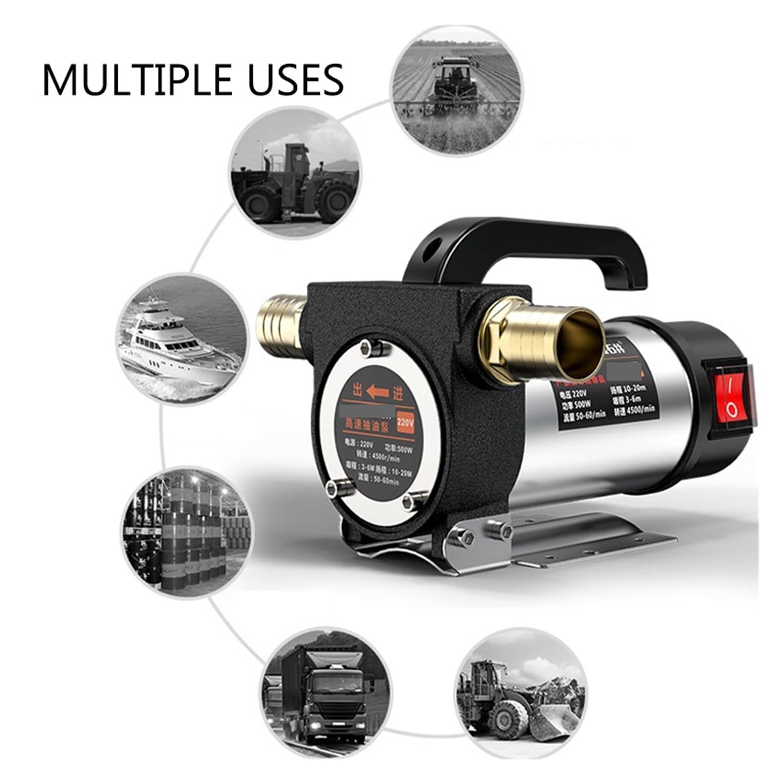 Pompe de transfert de carburant, Pompe à huile électrique DC 12 V 24 V AC 220 V, pompe de transfert, unité de pompage de kérosène auto-amorçante, distributeur de carburant 60 L/min 980 Wa(DC12)