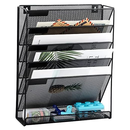 Easepres File Organizer Mesh 5-Tier Black Hanging File Organizer Vertical Holder Rack for Office Home