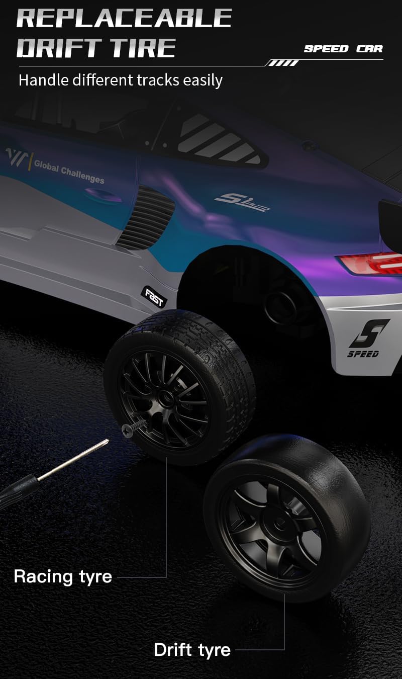 KF28 1/16 Scale Drift RC Car with Full Proportional RTR 2.4GHZ Remote Control and APP Control Speed Racing Cars (Grey)